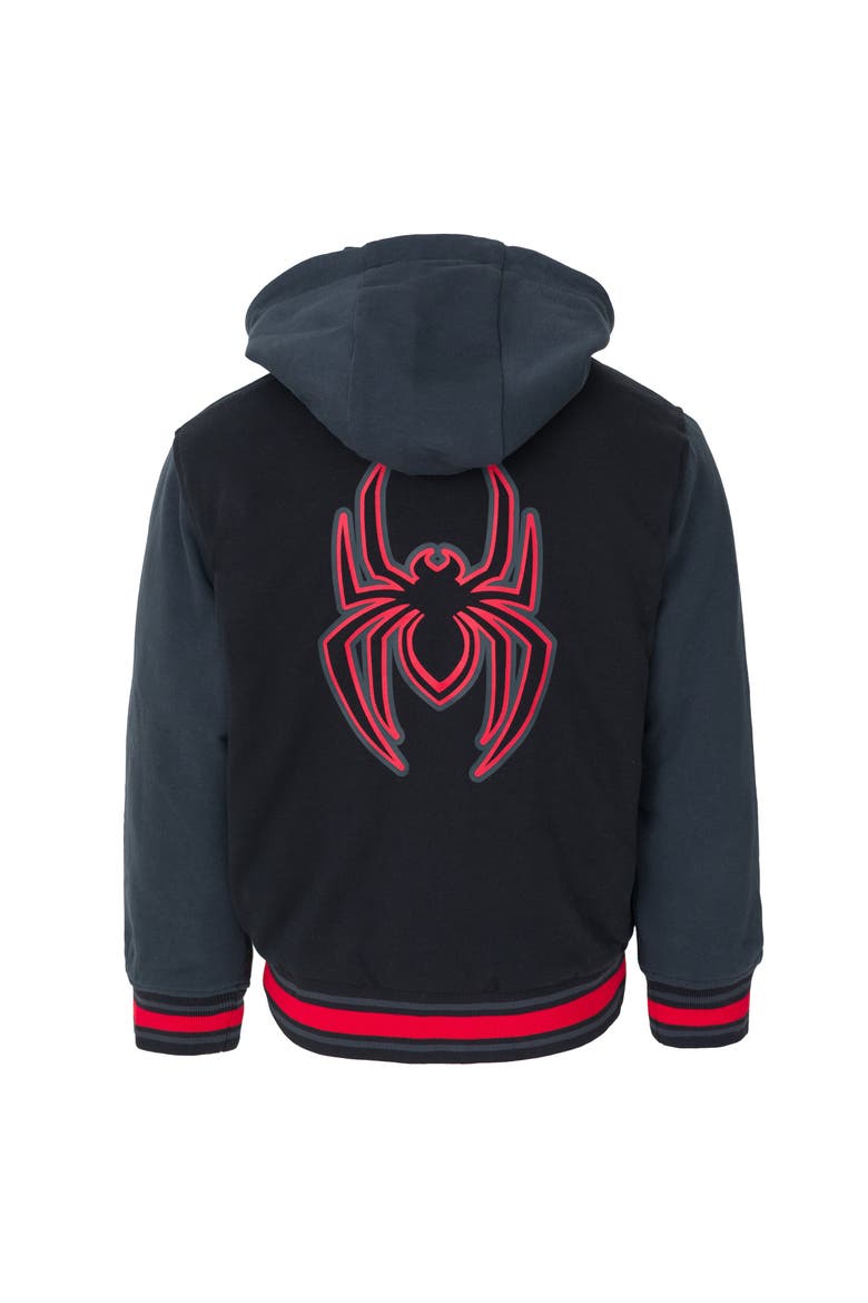 Spider-Man Varsity Hooded Bomber Jacket, Alternate, color, Black Miles Morales