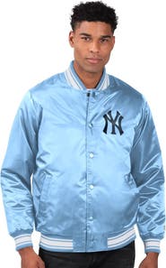 STARTER Men's Starter Light Blue New York Yankees Locker Room Satin Full-Snap Varsity Jacket