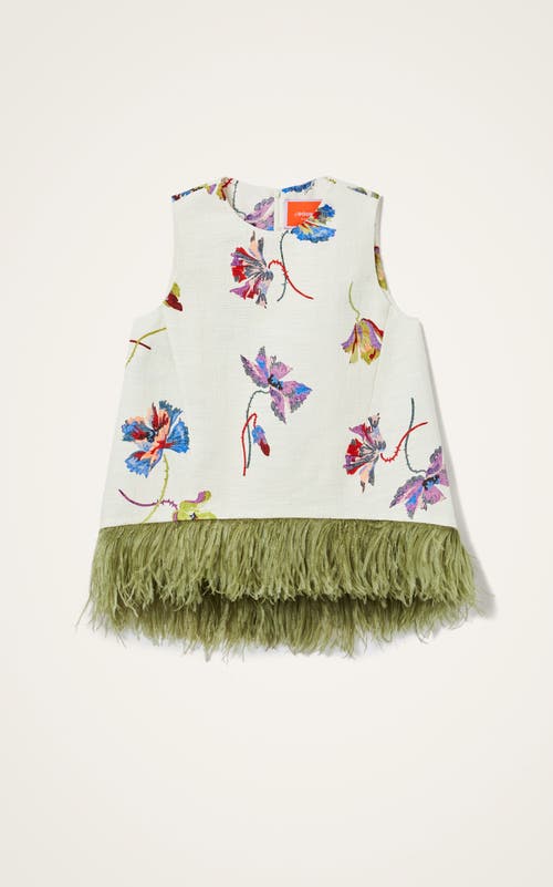 La Doublej La Scala Top With Feathers Infiorata White In Neutral