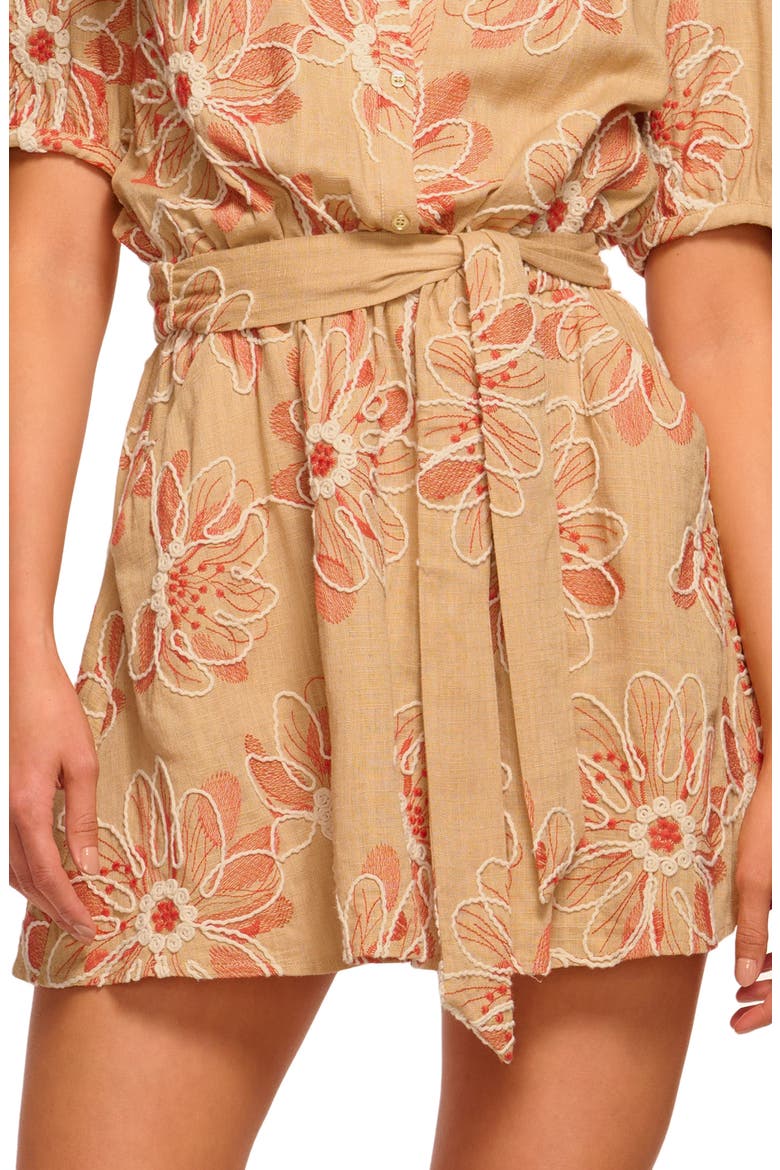 Selby Belted Floral Embroidered Puff Sleeve Minidress, Alternate, color, NATURAL FLEUR