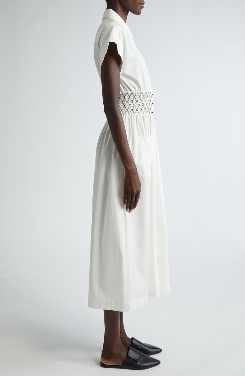 ST. JOHN Smocked Waist Poplin Midi Shirtdress, Alternate, color, 