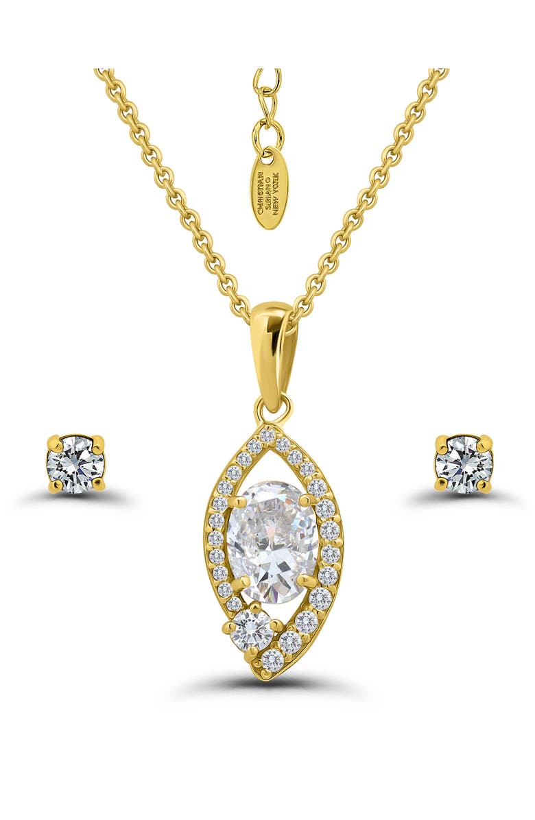 Christian Siriano Cubic Zirconia Oval Pendant Necklace & Stud Earrings Set, Main, color, Gold