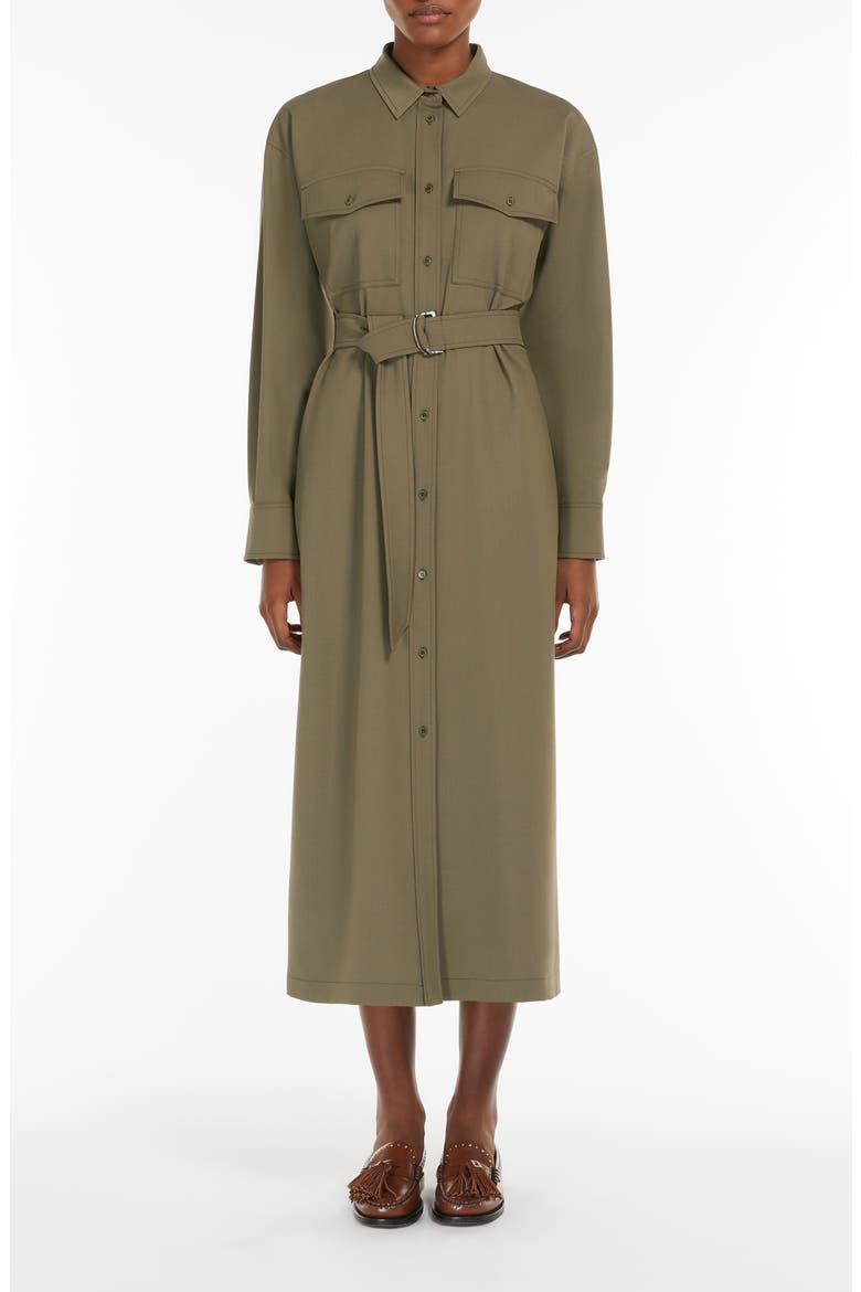 Long Sleeve Belted Shirtdress, Main, color, KAKI