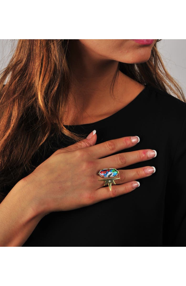 LuvMyJewelry Bang Bang Half Star Design Diamond Yellow Gold Plated Silver Mosaic Open Ring, Alternate, color, 