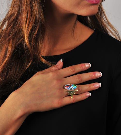 Luvmyjewelry Bang Bang Half Star Design Diamond Yellow Gold Plated Silver Mosaic Open Ring In 14kt Gold Vermeil On Sterling