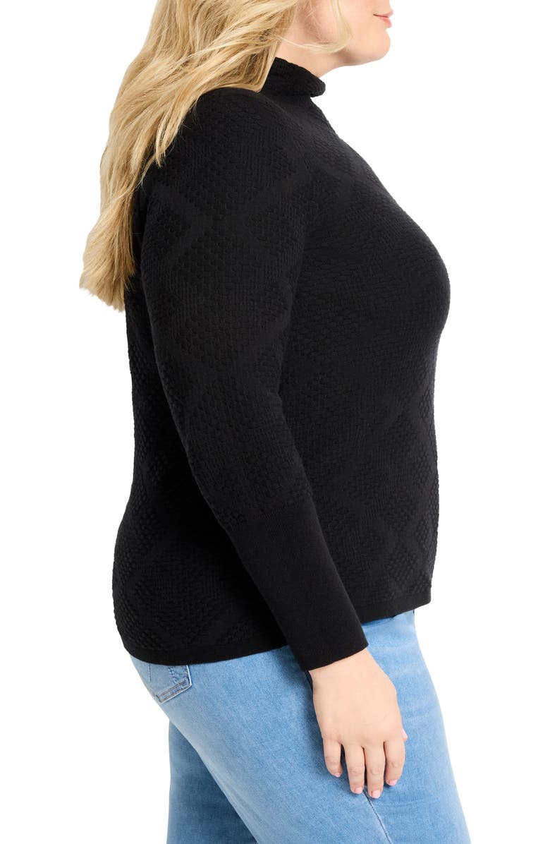 NIC+ZOE Diamond Stitch Funnel Neck Sweater, Alternate, color, Black Onyx
