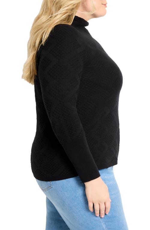 Nic + Zoe Nic+zoe Diamond Stitch Funnel Neck Sweater In Black