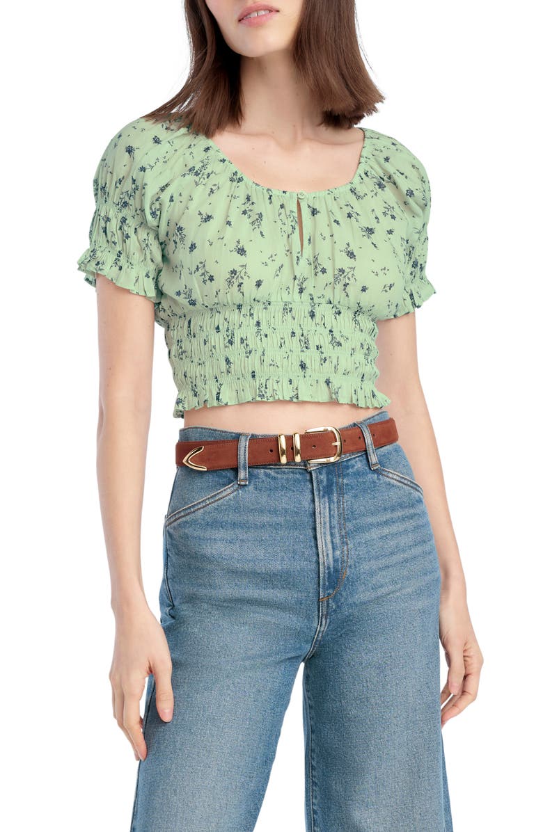 Favorite Daughter The Swoon Ruffle Trim Smocked Crop Top, Alternate, color, Ditsy Floral