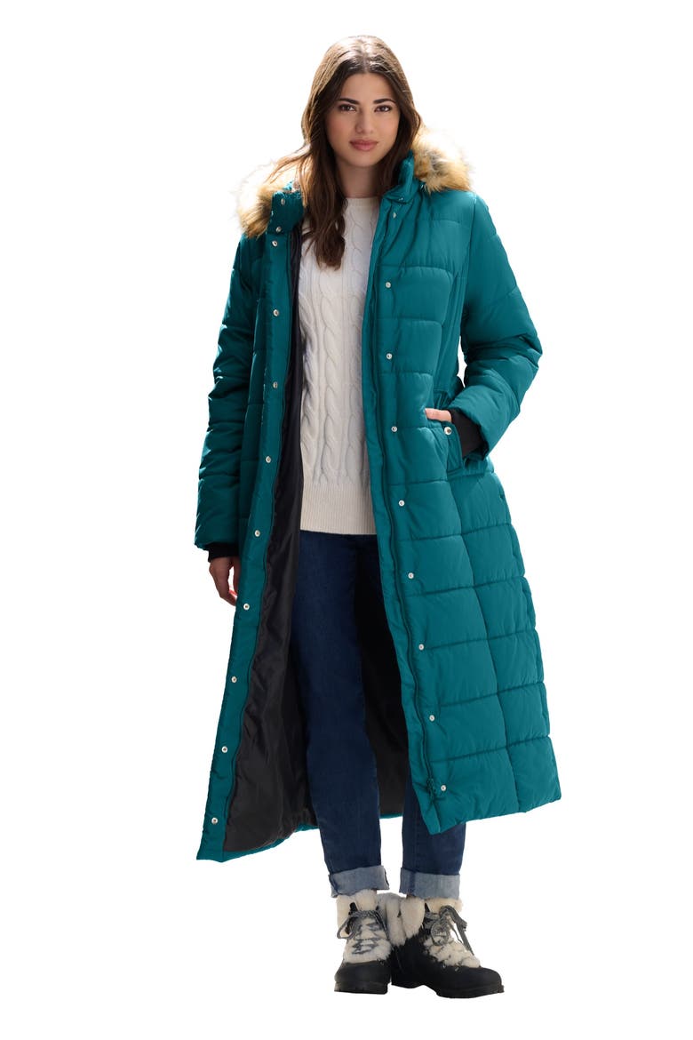 Plus Size Maxi Length Puffer Coat, Main, color, DEEP LAGOON