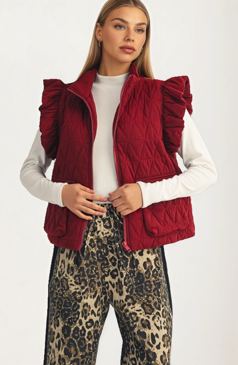Knit and Lounge Quilted Ruffle Shoulder Vest, Main, color, 