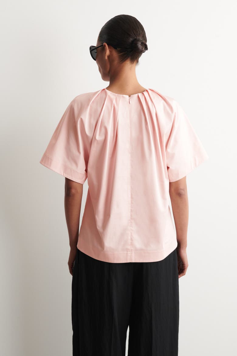 Gathered Short-sleeved Cotton Top, Alternate, color, PINK