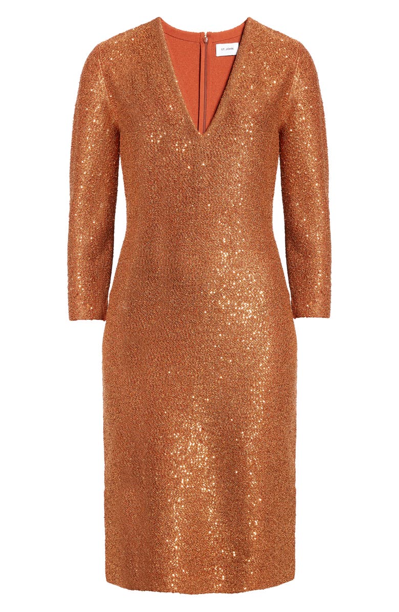 ST. JOHN Sequin Metallic V-Neck Knit Dress, Alternate, color, Cp00 Copper
