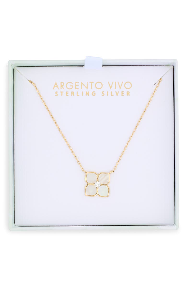 Argento Vivo Sterling Silver Mother of Pearl Flower Pendant Necklace, Main, color, Gold