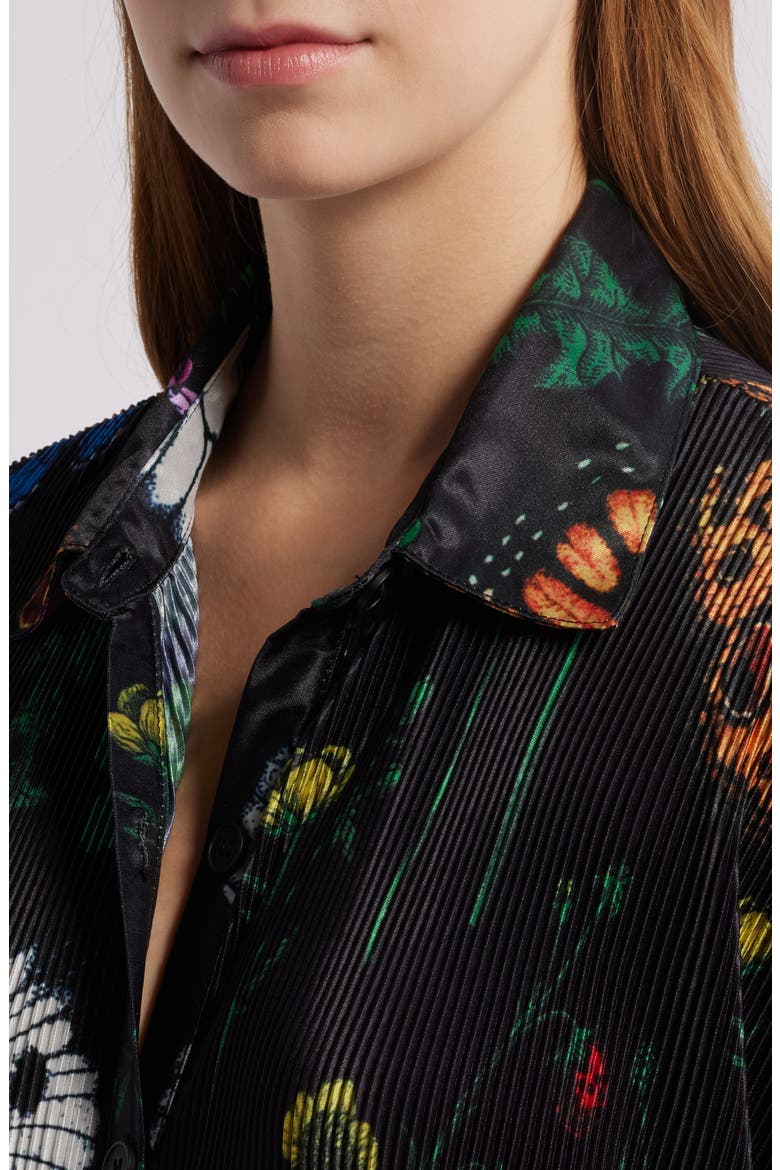So Far So Good Print Plissé Satin Shirtdress, Alternate, color, FOLKLORE