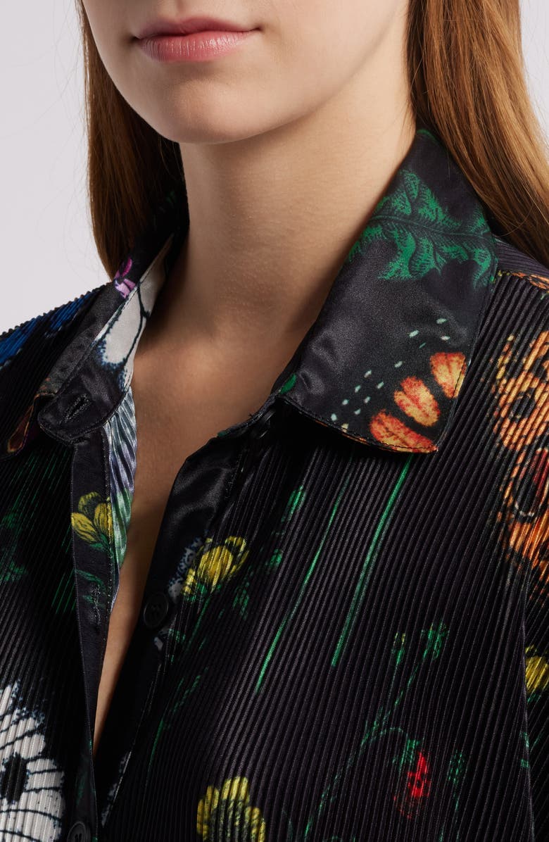 Dressed in Lala So Far So Good Print Plissé Satin Shirtdress, Alternate, color,