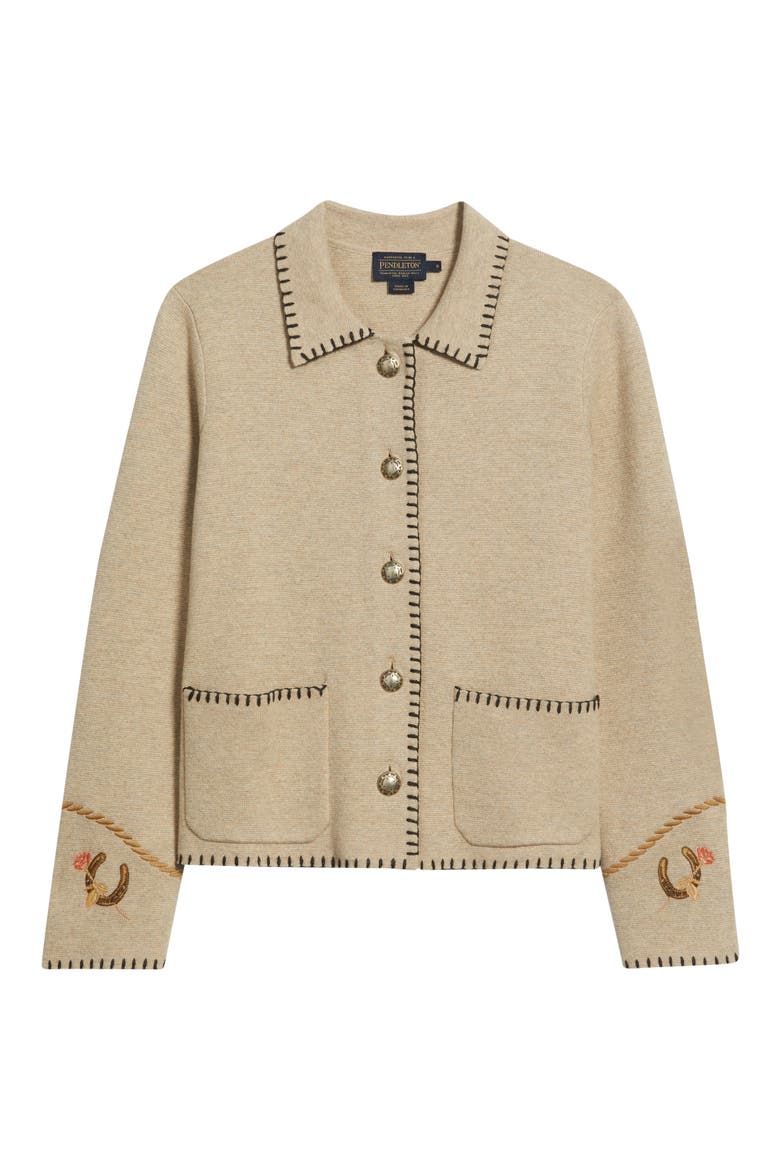 Souvenir Blanket Stitch Cotton & Merino Wool Cardigan, Alternate, color, NATURAL