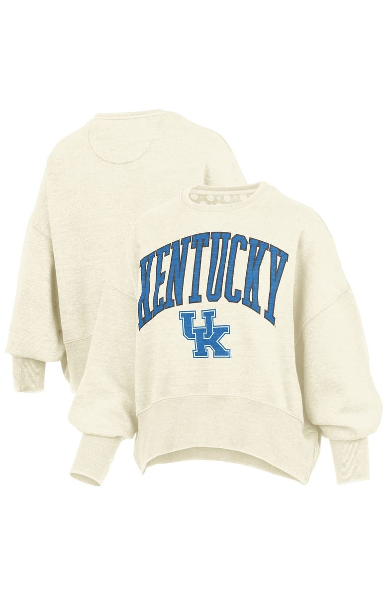 PRESSBOX Women's Pressbox Natural Kentucky Wildcats Oversized Waist-Length Crewneck Sweatshirt, Main, color,