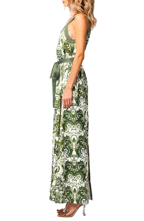 Ciebon Aiza Tie Waist Maxi Dress In Green Multi