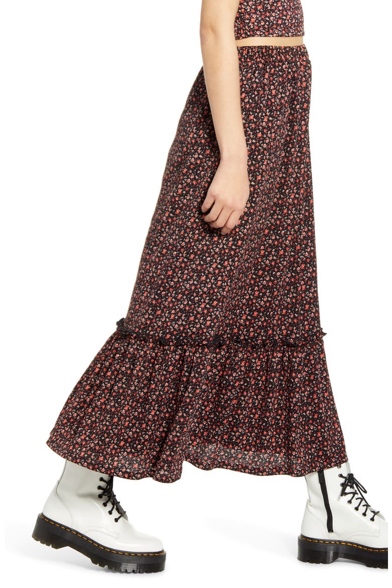 Pella Tiered Maxi Skirt, Alternate, color, BLACK ROUTE DITSY