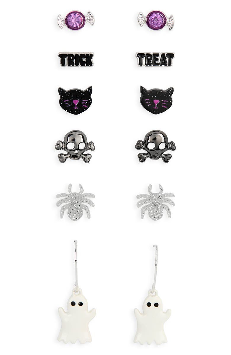 Leith Set of 6 Ghost Stud Earrings, Main, color, Black Multi- Silver