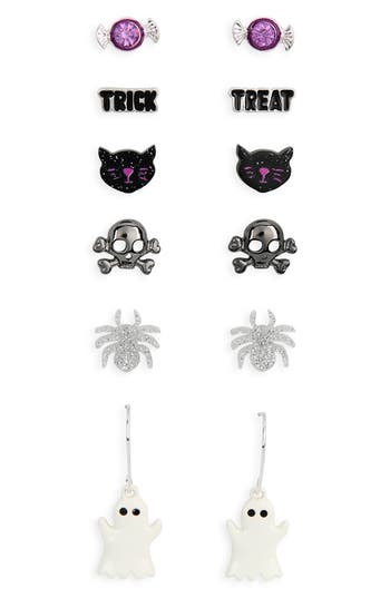 Leith Set Of 6 Ghost Stud Earrings In Black