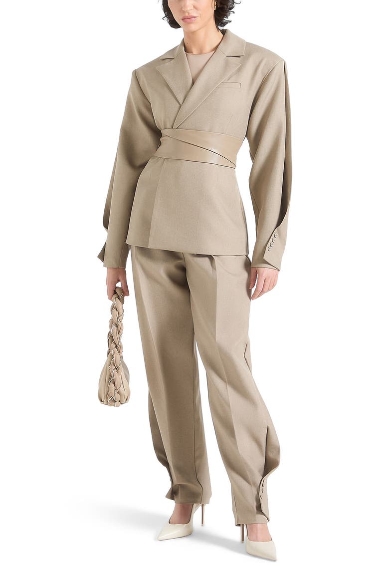Marie Twist Sleeve Tailored Blazer with Belt, Alternate, color, Taupe
