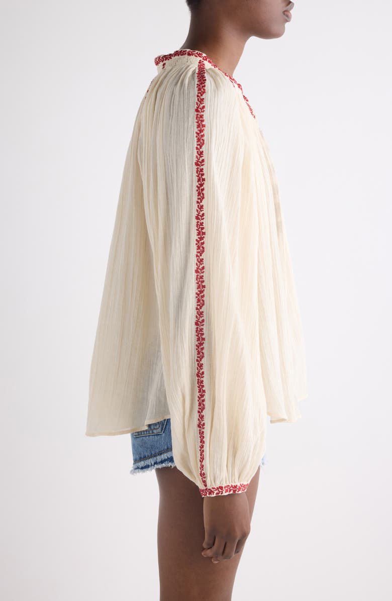 Isabel Marant Étoile Lena Embroidered Gauze Top, Alternate, color, Beige/ Red