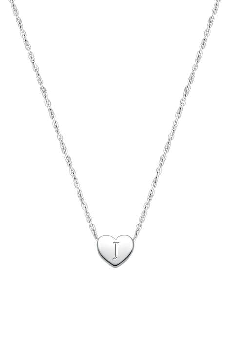 Sterling Silver Mini Sliding Heart & Engraved Initial 12-14" Necklace