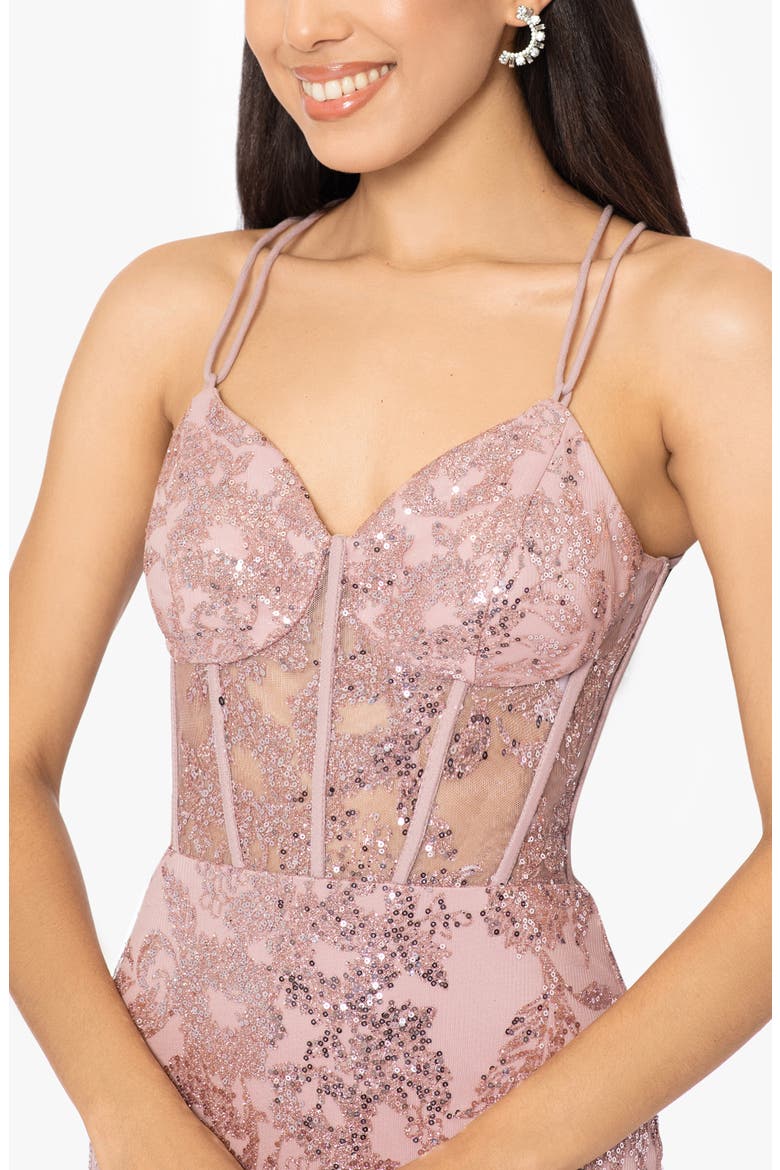 Sequin Mesh Mermaid Gown, Alternate, color, ROSE