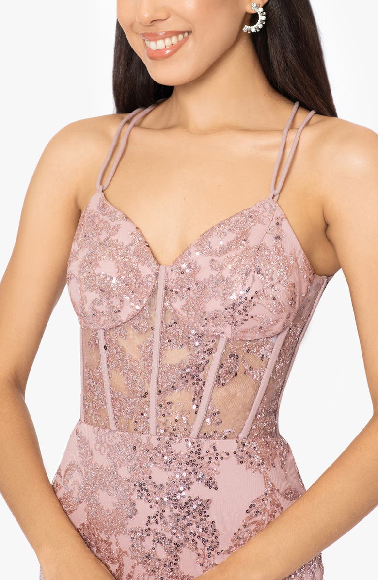 Blondie Nites Sequin Mesh Mermaid Gown, Alternate, color, Rose