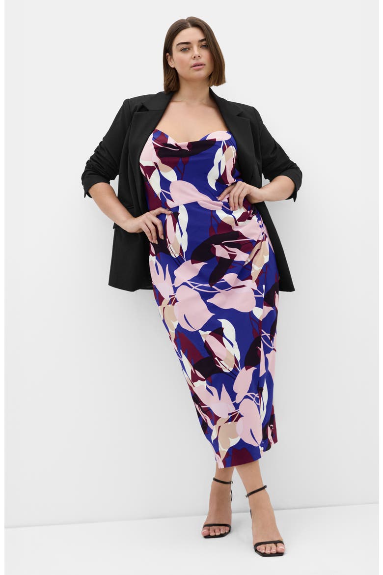 Mariana Printed Cowl Neck Midi Dress, Alternate, color, WILD FERN