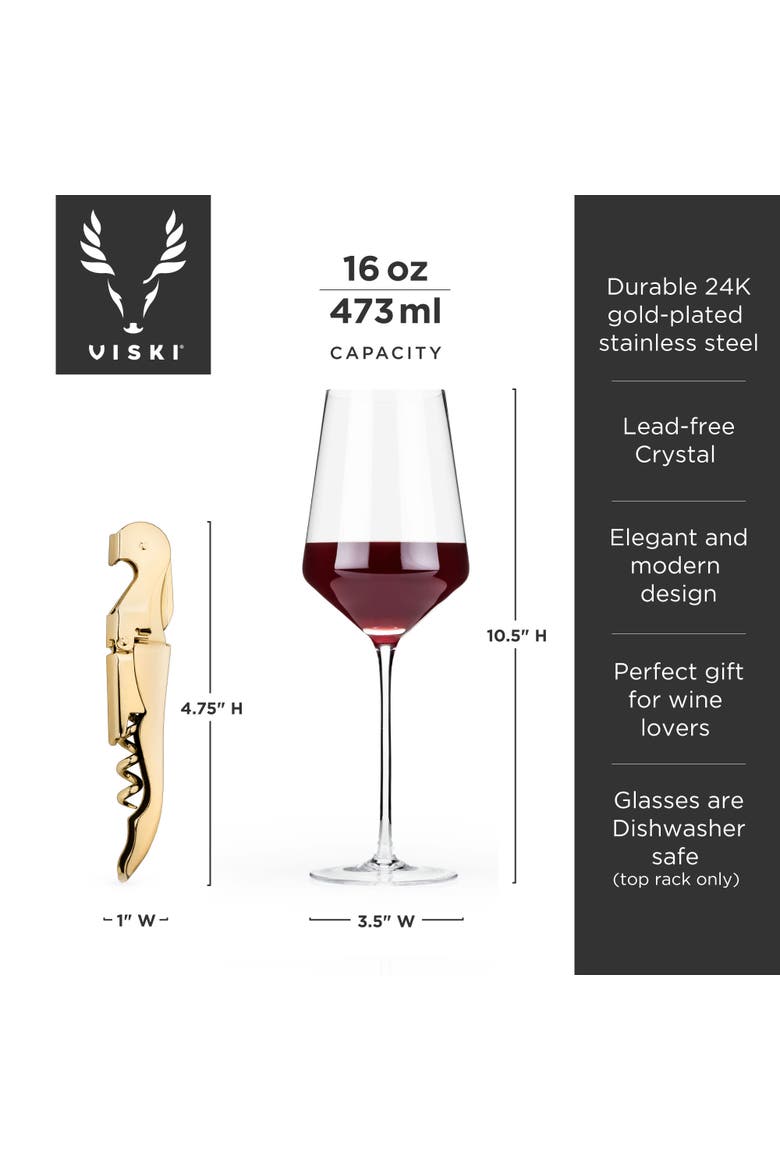 Raye Crystal Angled Bordeaux Glasses & Corkscrew Gift Box Set of 3, Alternate, color, Clear