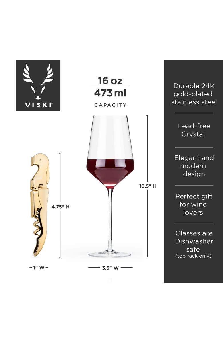 Viski Raye Crystal Angled Bordeaux Glasses & Corkscrew Gift Box Set of 3, Alternate, color, Clear