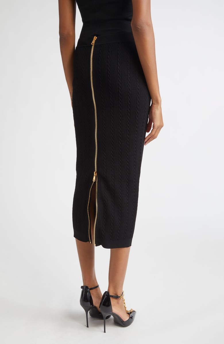 Balmain Torsade Button Detail Rib Cable Knit Midi Skirt, Alternate, color, 0Pa Black