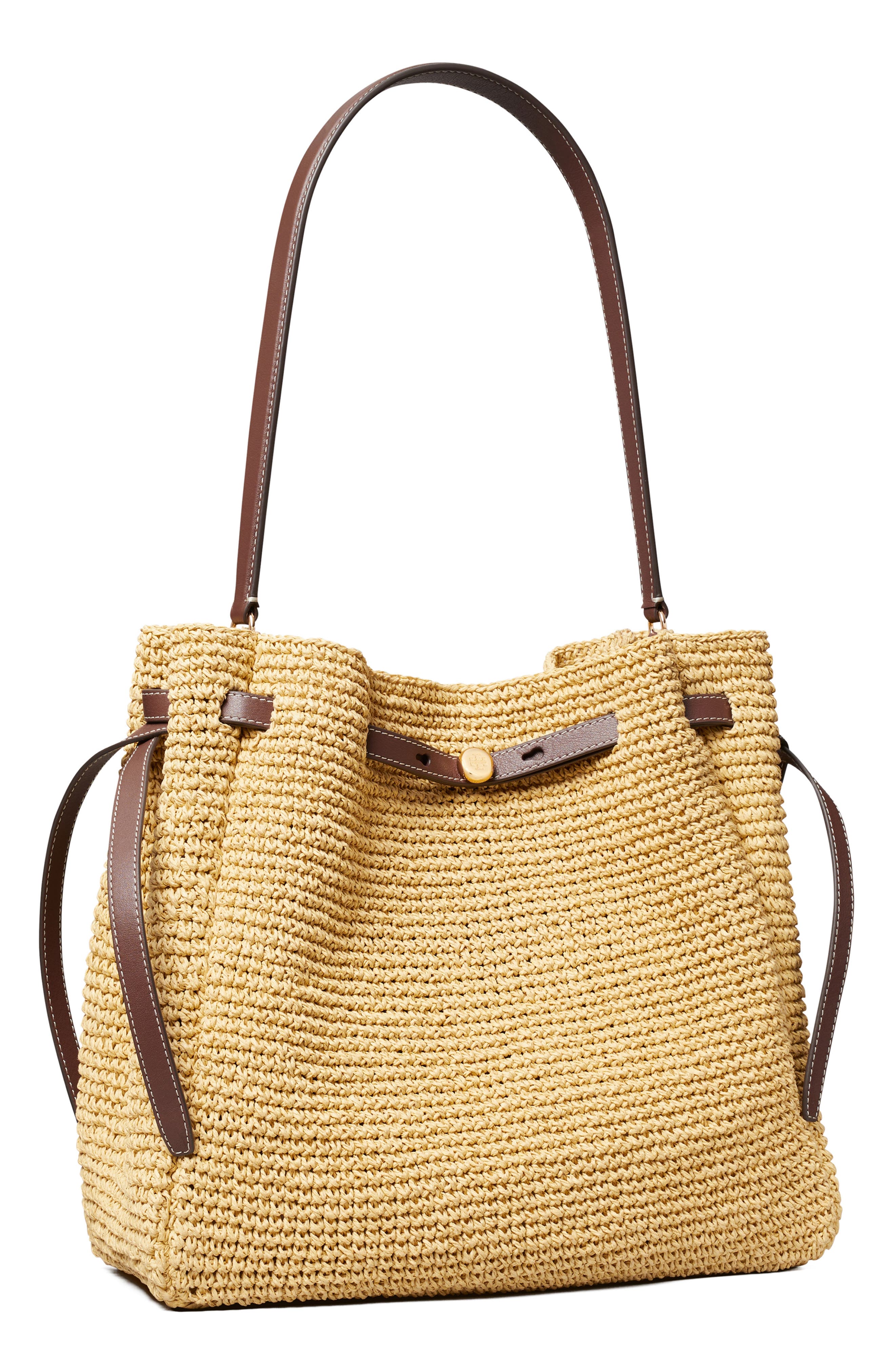 Tory Burch Large Romy Straw Bucket Bag, Alternate, color, Natural