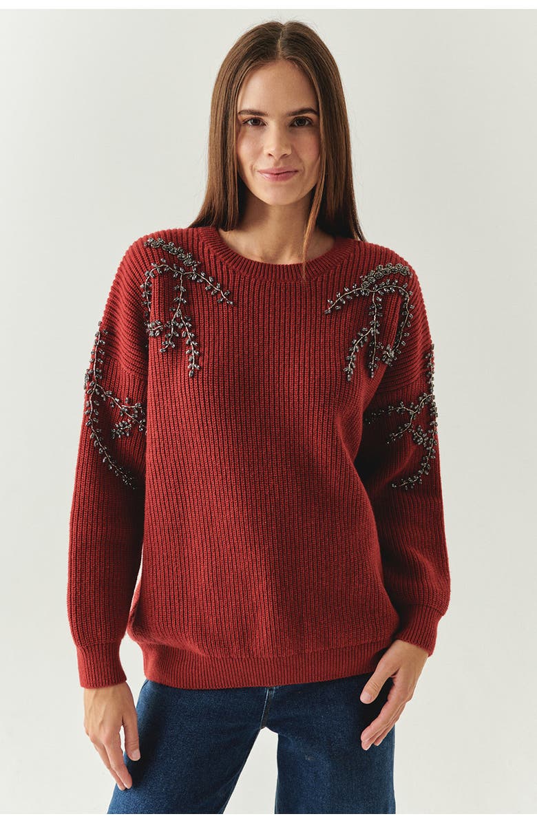Exquise Grace Embroid Sweater, Main, color, Red