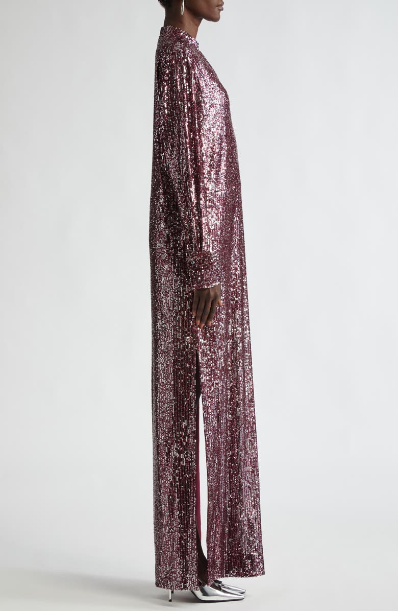 St. John Collection Sequin Embroidered Long Sleeve Gown, Alternate, color, 