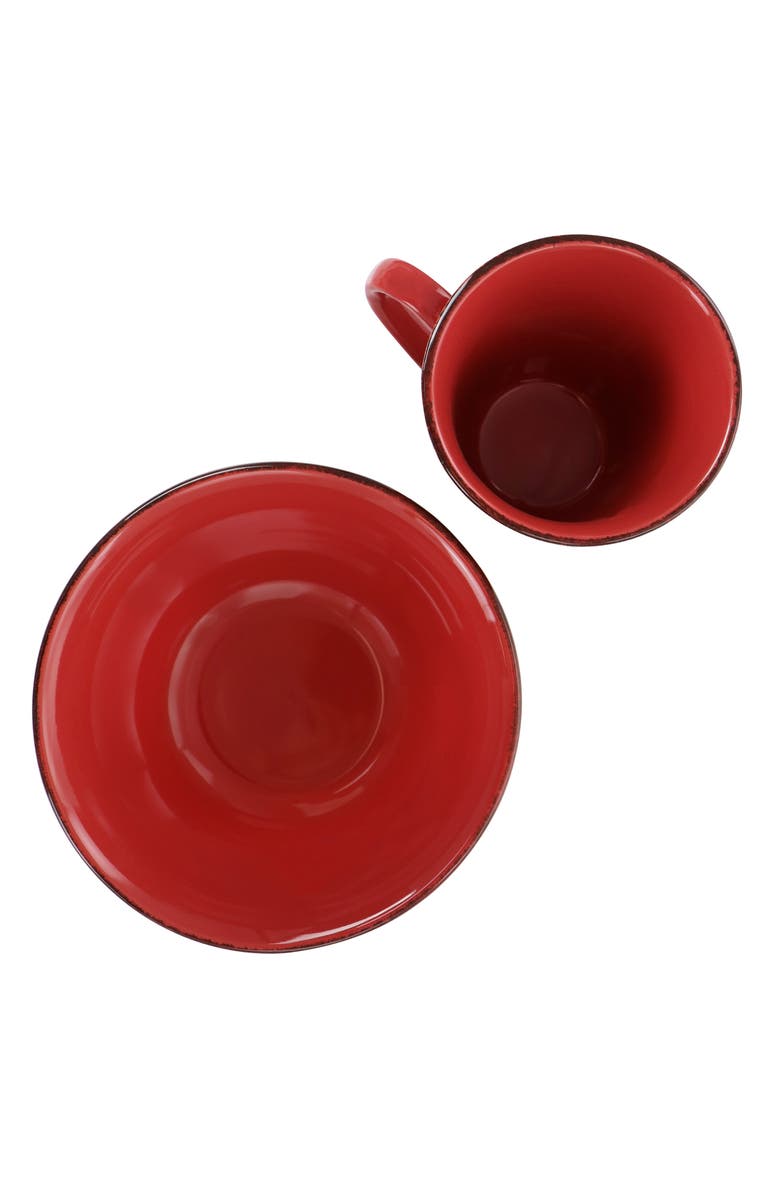 Elama Rustic Birch 16 Piece Stoneware Dinnerware Set, Alternate, color, Red