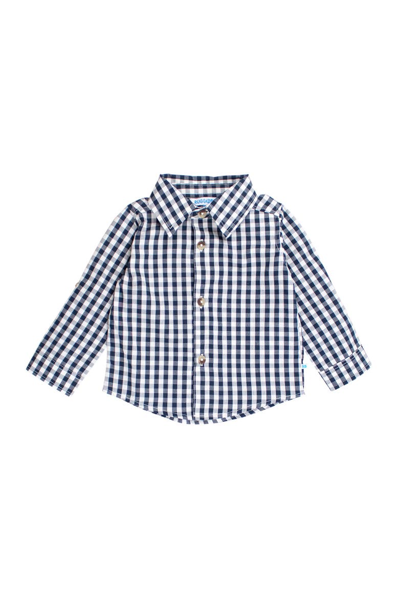 Toddler Boys Long Sleeve Button Down Shirt, Main, color, Classic Dark Navy Gingham