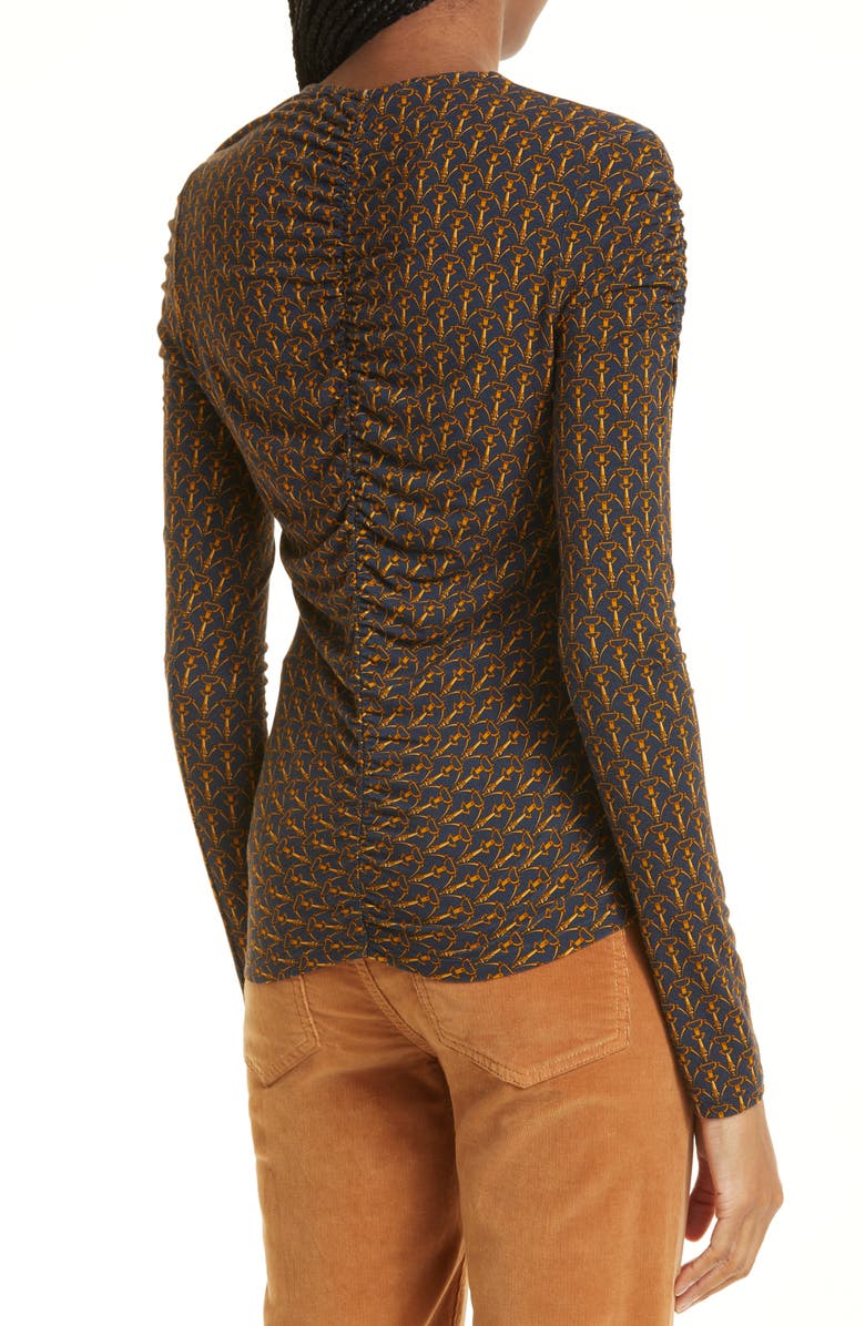 Veronica Beard Neeta Tack Print Ruched Top, Alternate, color, Navy Multi