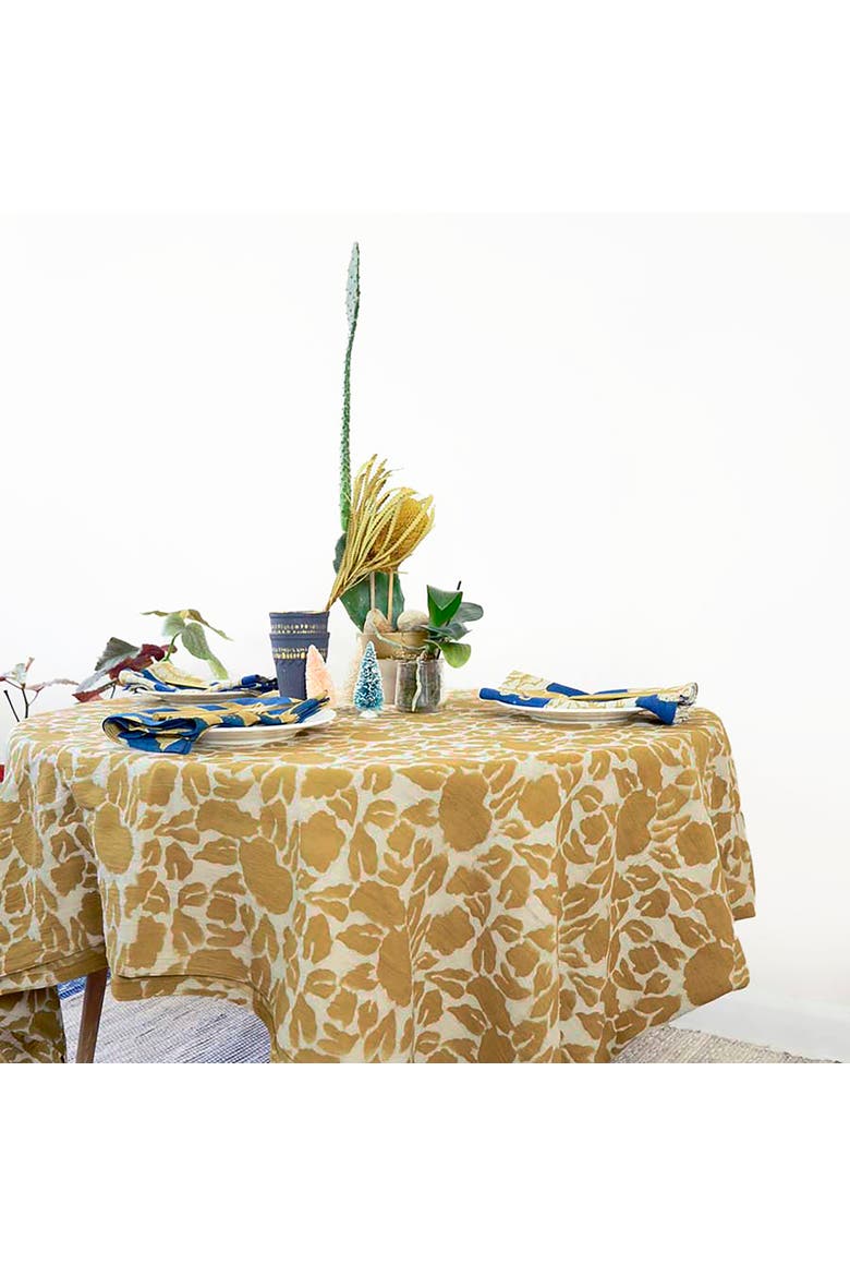 Hand Block Printed Tablecloth, Main, color, Yellow