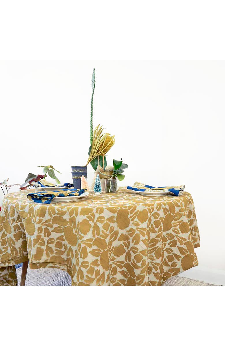 Ichcha Hand Block Printed Tablecloth, Main, color, Yellow