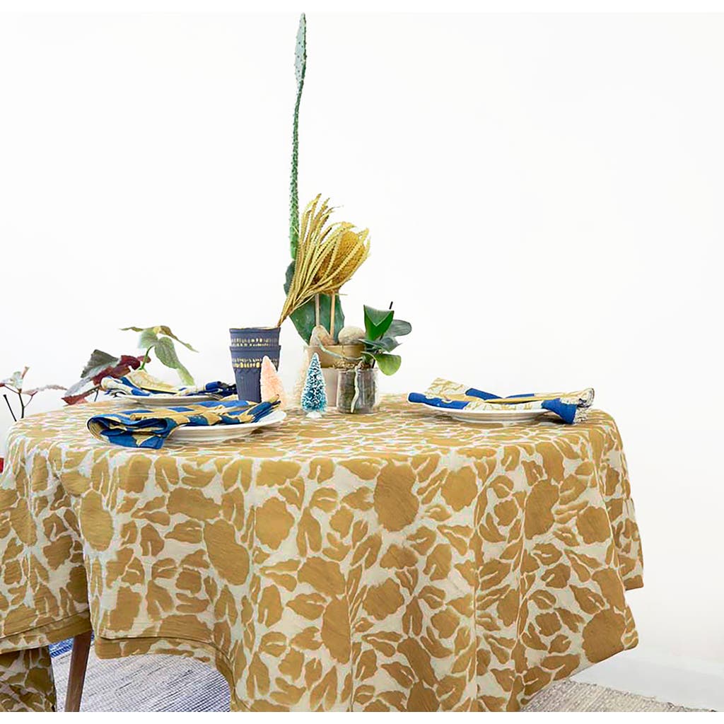 Ichcha Hand Block Printed Tablecloth In Yellow