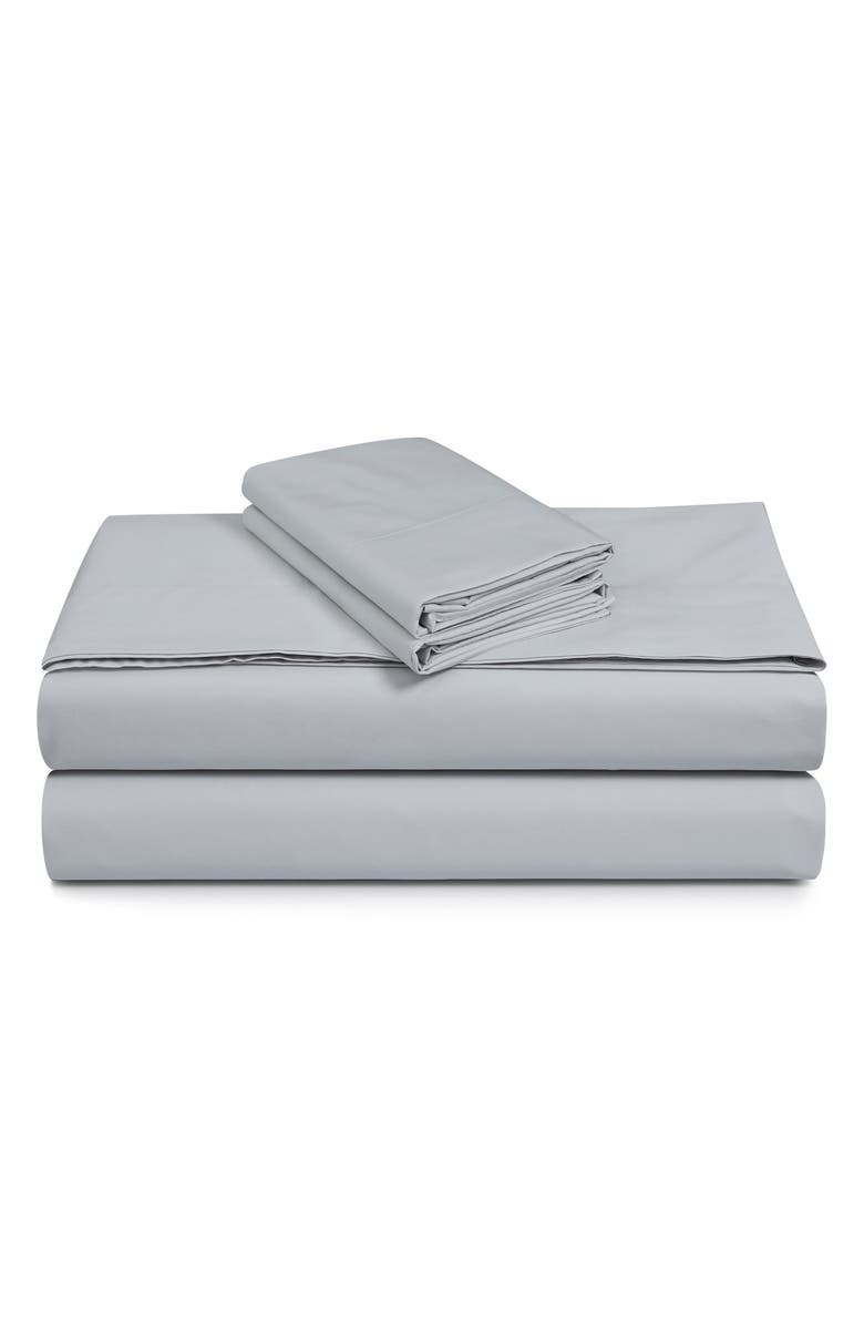 AZORES HOME 300 Thread Count Cotton Percale Sheet Set, Main, color, Soft Grey