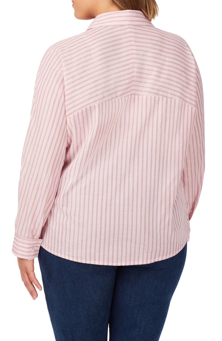 Foxcroft Natalie Glitzy Stripe Cotton Blend Button-Up Shirt, Alternate, color, Pink Whisp