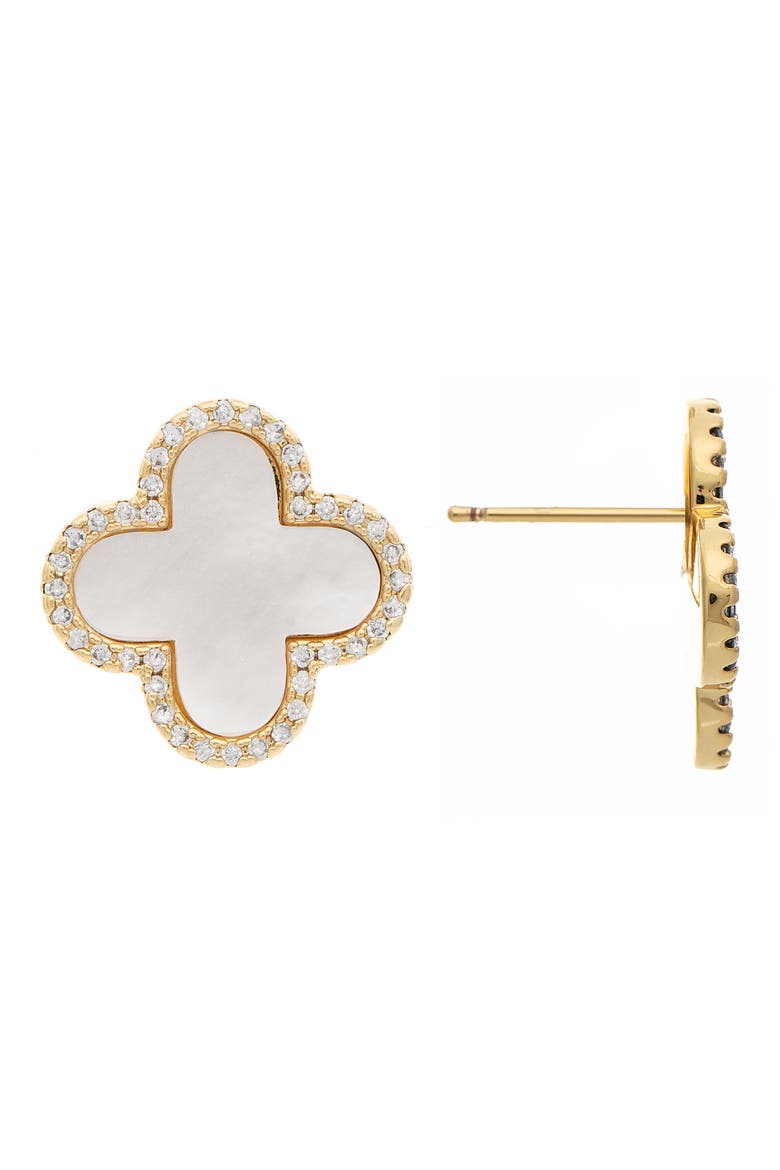 Clover CZ Stud Earrings, Main, color, MOTHER OF PEARL