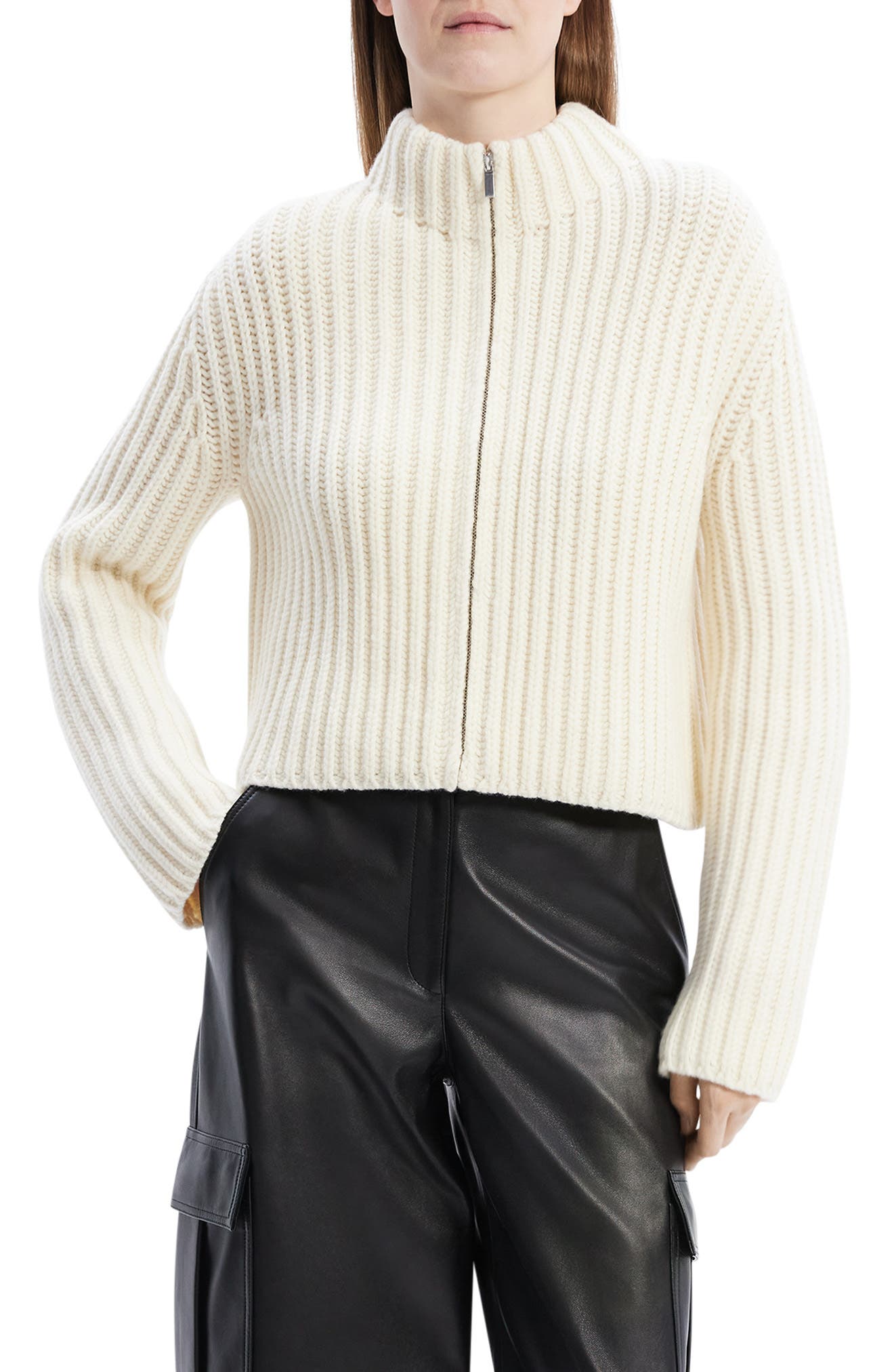 Theory Felted Wool & Cashmere Zip Cardigan