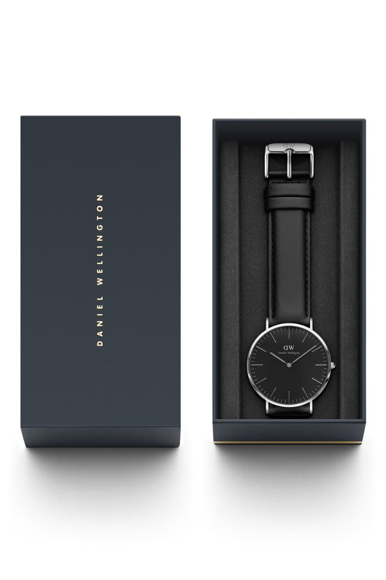 Classic Sheffield Leather Strap Watch, 40mm, Alternate, color, SILVER/ BLACK