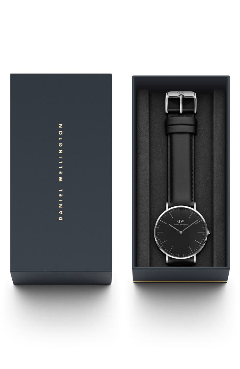 Daniel Wellington Classic Sheffield Leather Strap Watch, 40mm, Alternate, color, Silver/ Black