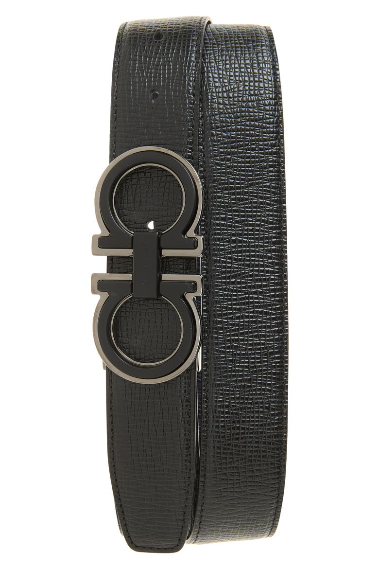 Double Gancio Saffiano Leather Belt, Main, color, NERO MIDNIGHT